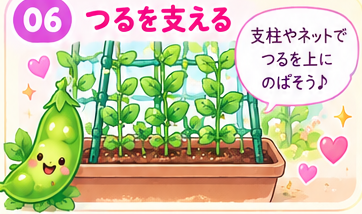 つるをネットと支柱で支える図
